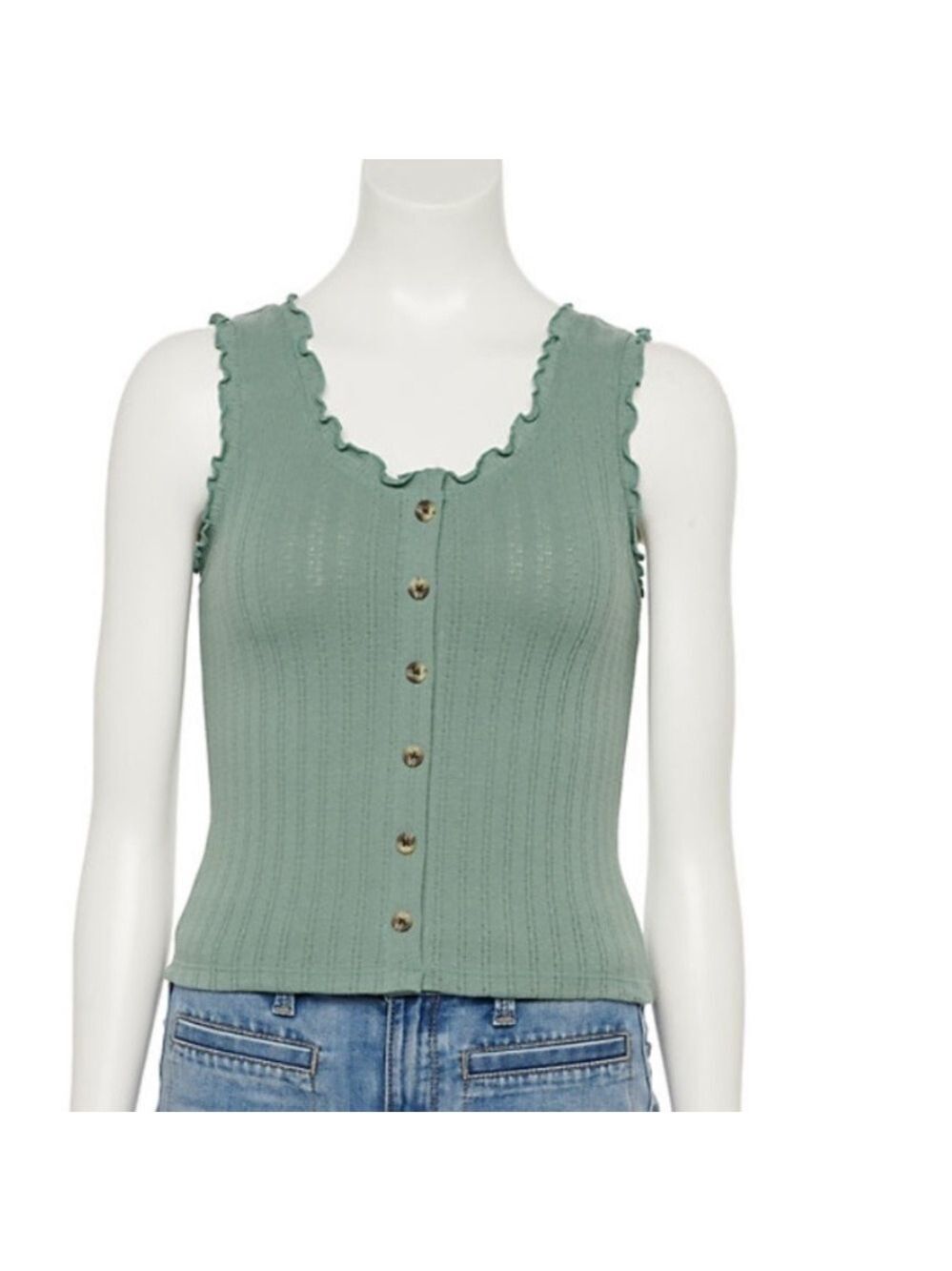 SO button down sleeveless tank Woman’s Junior’s size XL green scoop neck - Picture 5 of 14